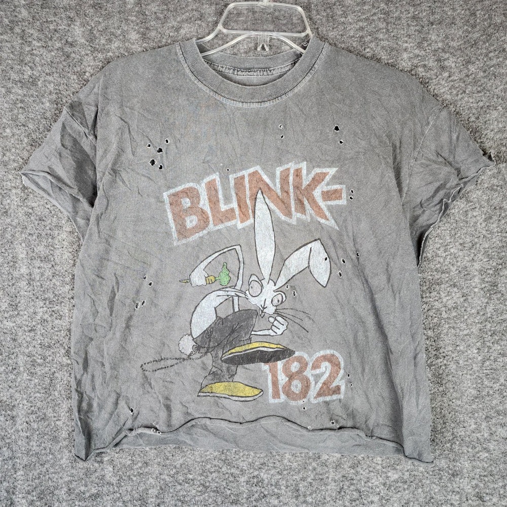 Blink-182 T-Shirt Women M/L Goodie Two Sleeves Gray Distressed Bunny Graphic